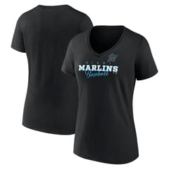 Black Miami Marlins Women's Back In Business V-Neck T-Shirt