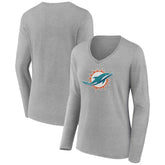 Women's Primary Team Logo Long Sleeve V-Neck T-Shirt - Miami Dolphins T-shirts