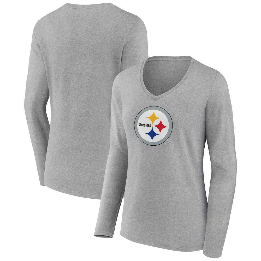Women's Primary Team Logo Long Sleeve V-Neck T-Shirt - Pittsburgh Steelers T-shirts
