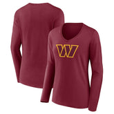 Women's Primary Team Logo Long Sleeve V-Neck T-Shirt - Washington Commanders T-shirts