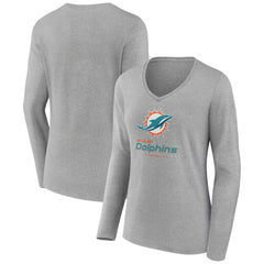 Women's Logo Team Lockup Long Sleeve V-Neck T-Shirt - Miami Dolphins T-shirts