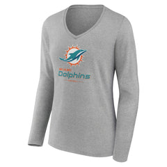 Women's Logo Team Lockup Long Sleeve V-Neck T-Shirt - Miami Dolphins T-shirts
