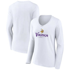 Women's Logo Team Lockup Long Sleeve V-Neck T-Shirt - Minnesota Vikings T-shirts