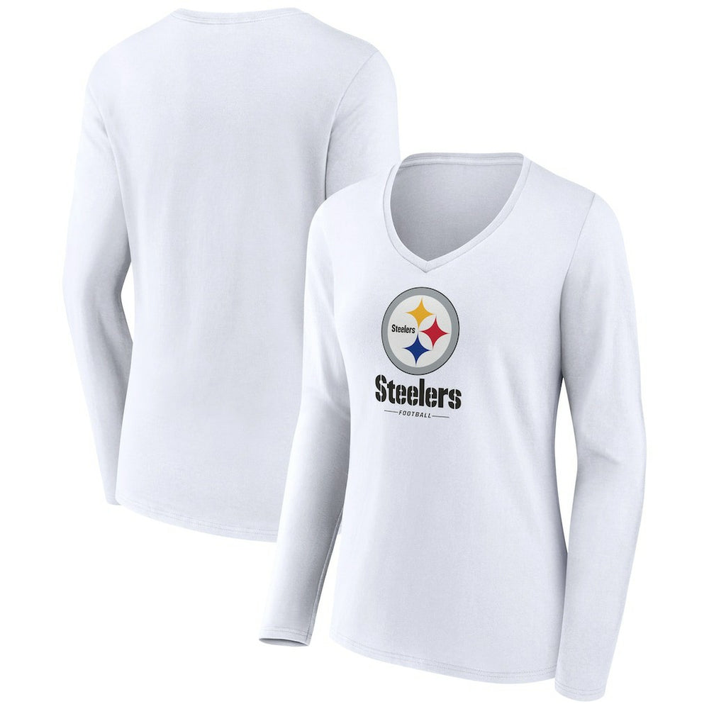 Women's Logo Team Lockup Long Sleeve V-Neck T-Shirt - Pittsburgh Steelers T-shirts