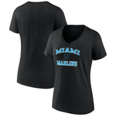 Black Miami Marlins Women's Heart and Soul V-Neck T-Shirt