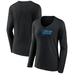 Women's Logo Team Lockup Long Sleeve V-Neck T-Shirt - Carolina Panthers T-shirts