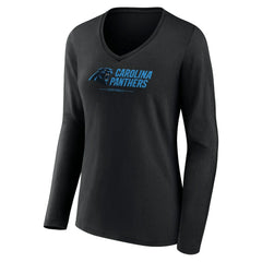 Women's Logo Team Lockup Long Sleeve V-Neck T-Shirt - Carolina Panthers T-shirts