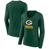 Women's Logo Team Lockup Long Sleeve V-Neck T-Shirt - Green Bay Packers T-shirts