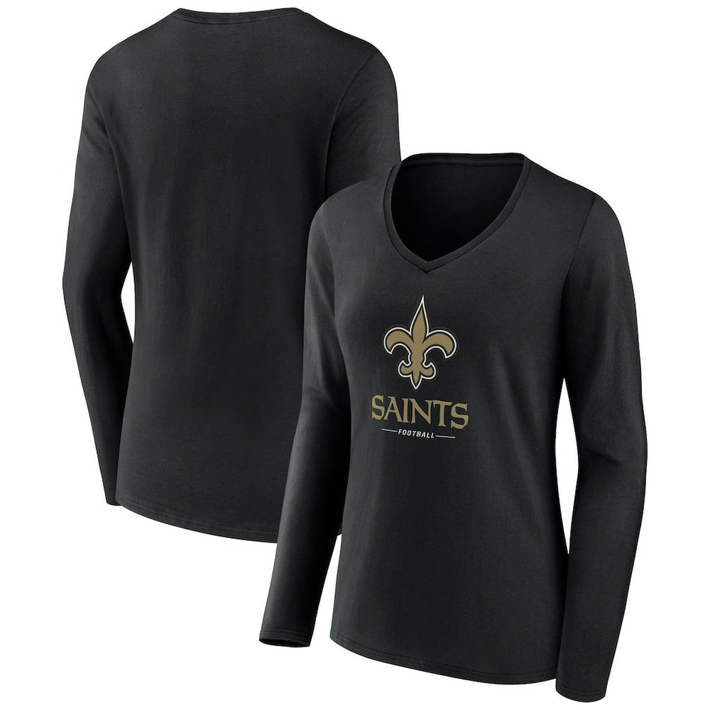 Women's Logo Team Lockup Long Sleeve V-Neck T-Shirt - New Orleans Saints T-shirts