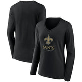 Women's Logo Team Lockup Long Sleeve V-Neck T-Shirt - New Orleans Saints T-shirts