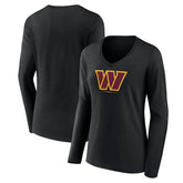 Women's Logo Team Lockup Long Sleeve V-Neck T-Shirt - Washington Commanders T-shirts