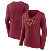 Women's Logo Team Lockup Long Sleeve V-Neck T-Shirt - Washington Commanders T-shirts