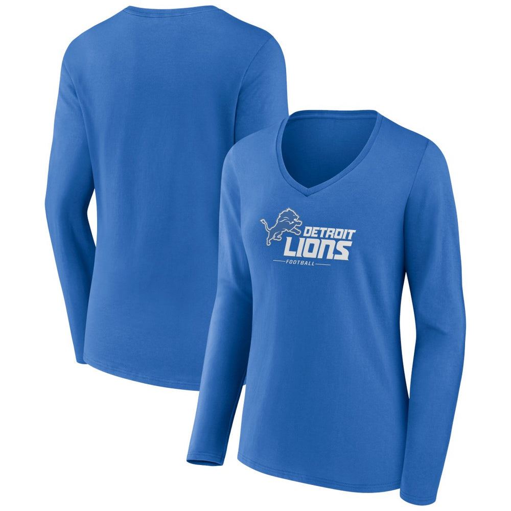 Women's Logo Team Lockup Long Sleeve V-Neck T-Shirt - Detroit Lions T-shirts
