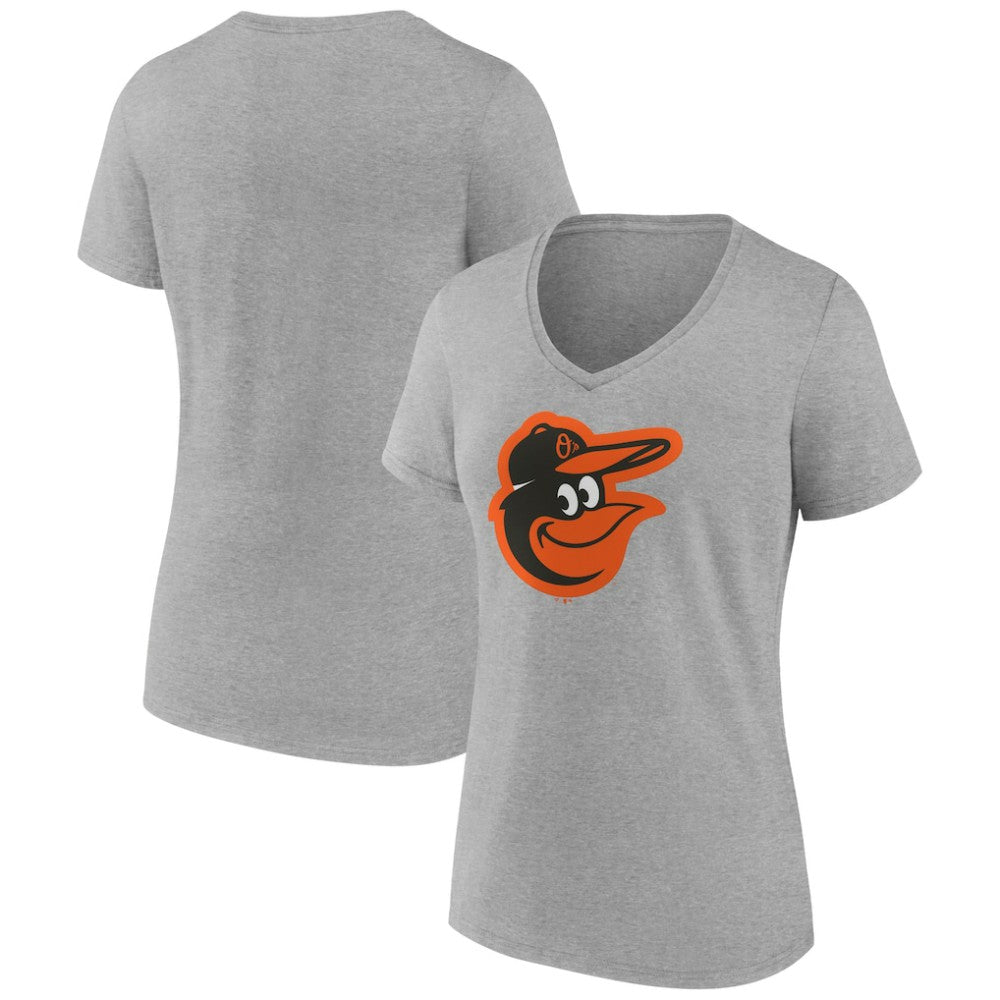 Gray Baltimore Orioles Women's Official Logo V-Neck T-Shirt