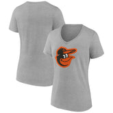 Gray Baltimore Orioles Women's Official Logo V-Neck T-Shirt