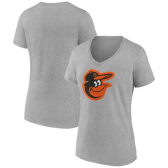 Gray Baltimore Orioles Women's Official Logo V-Neck T-Shirt
