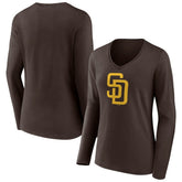 Brown San Diego Padres Women's Team Logo Long Sleeve V-Neck T-Shirt