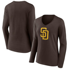 Brown San Diego Padres Women's Team Logo Long Sleeve V-Neck T-Shirt