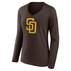 Brown San Diego Padres Women's Team Logo Long Sleeve V-Neck T-Shirt
