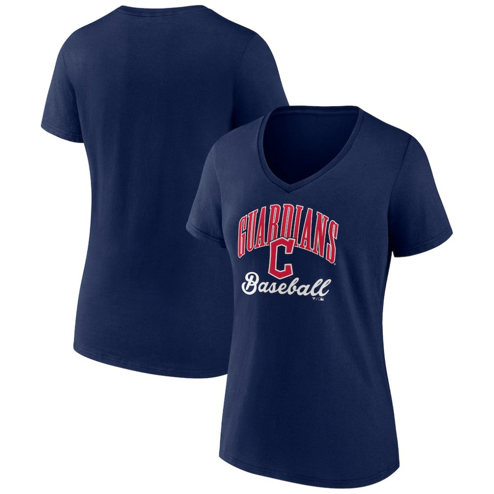 Navy Cleveland Guardians Women's Victory Script Team V-Neck T-Shirt