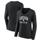 Black Chicago White Sox Women's Victory Script Long Sleeve V-Neck T-Shirt