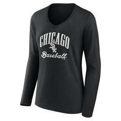 Black Chicago White Sox Women's Victory Script Long Sleeve V-Neck T-Shirt
