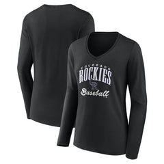 Black Colorado Rockies Women's Victory Script Long Sleeve V-Neck T-Shirt