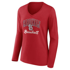 Red St. Louis Cardinals Women's Victory Script Long Sleeve V-Neck T-Shirt