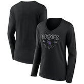 Black Colorado Rockies Women's Live For It Long Sleeve Long Sleeve V-Neck T-Shirt