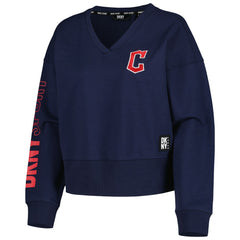 Navy Cleveland Guardians DKNY Sport Women's Lily V-Neck Pullover Sweatshirt