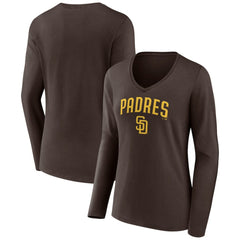 Brown San Diego Padres Women's Team Lockup Long Sleeve V-Neck T-Shirt