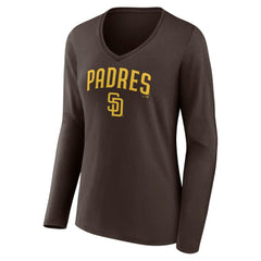 Brown San Diego Padres Women's Team Lockup Long Sleeve V-Neck T-Shirt