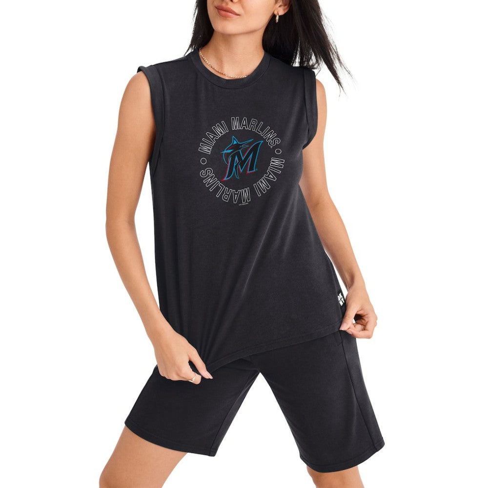 Black Miami Marlins DKNY Sport Women's Madison Tri-Blend Tank Top