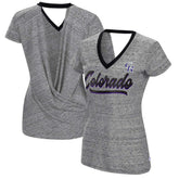 Black Colorado Rockies Touch Women's Halftime Back Wrap Top V-Neck T-Shirt