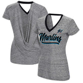 Black Miami Marlins Touch Women's Halftime Back Wrap Top V-Neck T-Shirt
