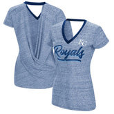 Royal Kansas City Royals Touch Women's Halftime Back Wrap Top V-Neck T-Shirt