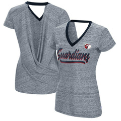 Navy Cleveland Guardians Touch Women's Halftime Back Wrap Top V-Neck T-Shirt