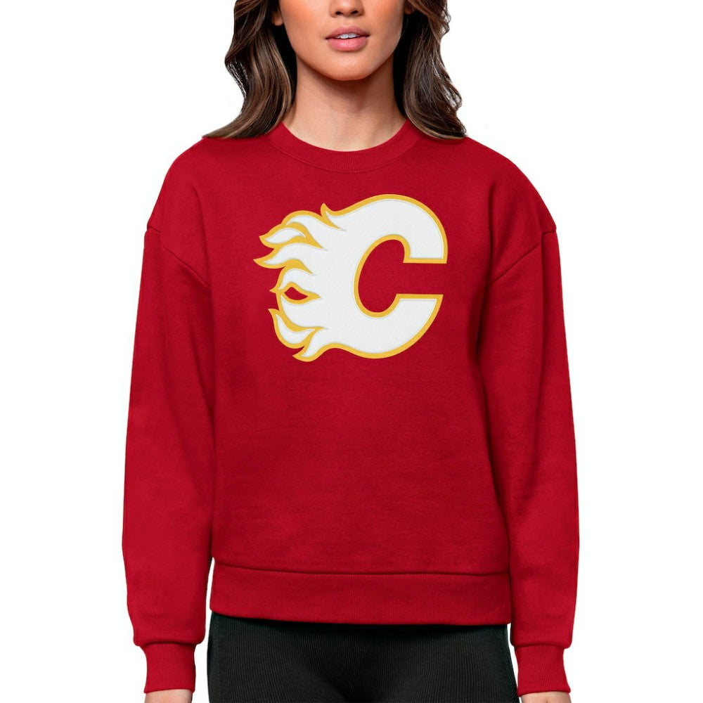 NHL Calgary Flames Antigua Women's Team Logo Victory Crewneck Pullover Sweatshirt