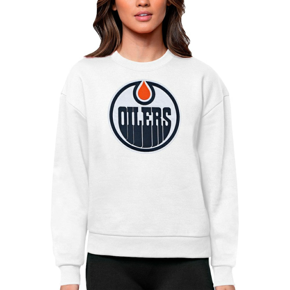 NHL Edmonton Oilers Antigua Women's Team Logo Victory Crewneck Pullover Sweatshirt