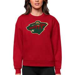 NHL Minnesota Wild Antigua Women's Team Logo Victory Crewneck Pullover Sweatshirt