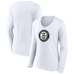 Brooklyn Nets Women's Logo Long Sleeve V-Neck T-Shirt