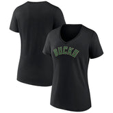 Milwaukee Bucks Women's Wordmark V-Neck T-Shirt