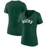 Milwaukee Bucks Women's Wordmark V-Neck T-Shirt