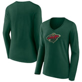 NHL Minnesota Wild Women's Team Logo Long Sleeve V-Neck T-Shirt