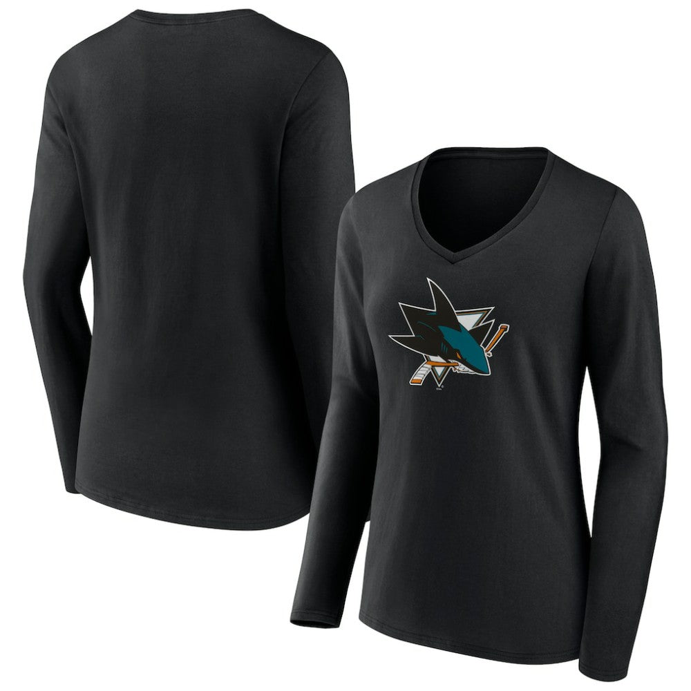 NHL San Jose Sharks Women's Team Logo Long Sleeve V-Neck T-Shirt