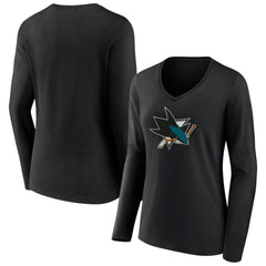 NHL San Jose Sharks Women's Team Logo Long Sleeve V-Neck T-Shirt