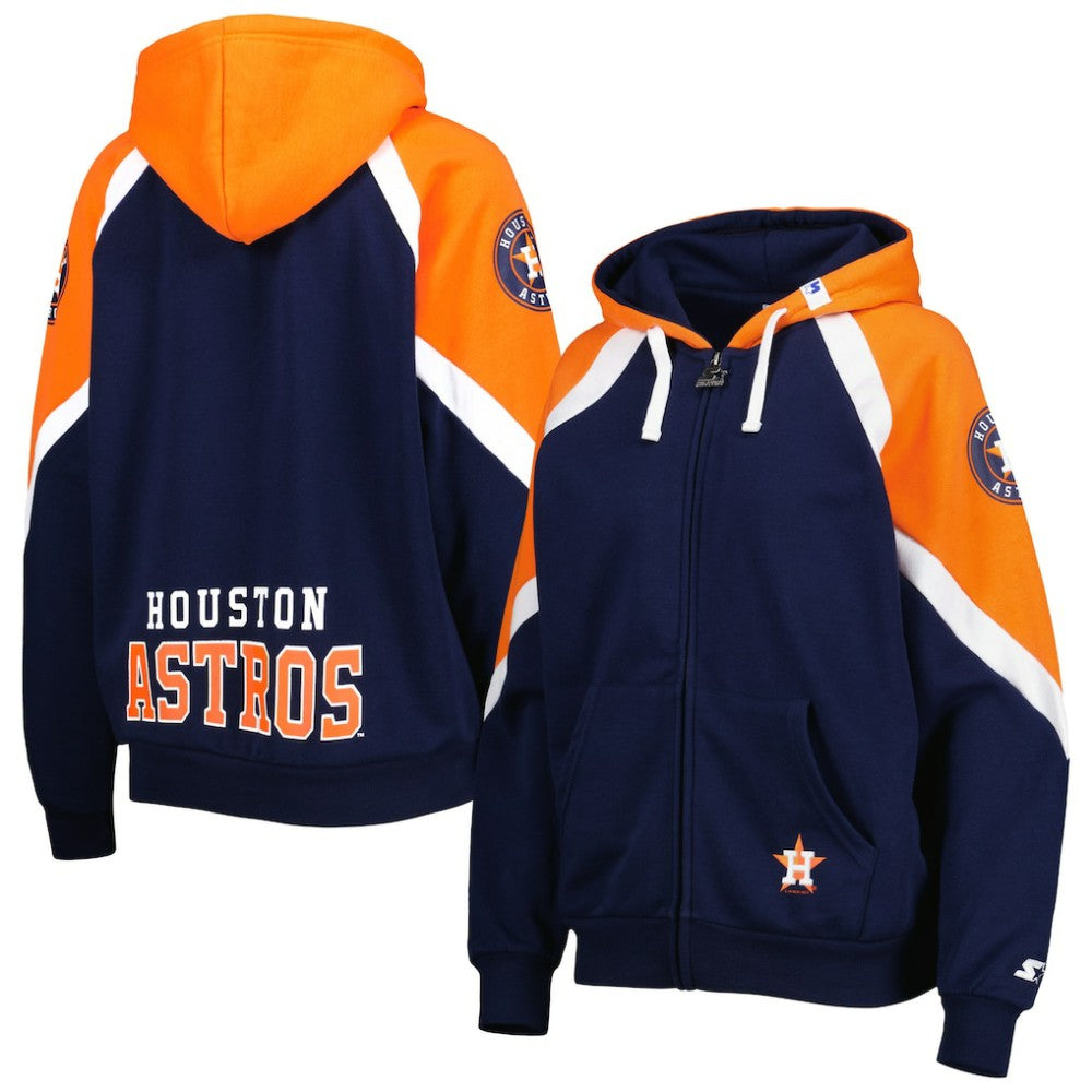 Navy/Orange Houston Astros Starter Women's Hail Mary Full-Zip Hoodie