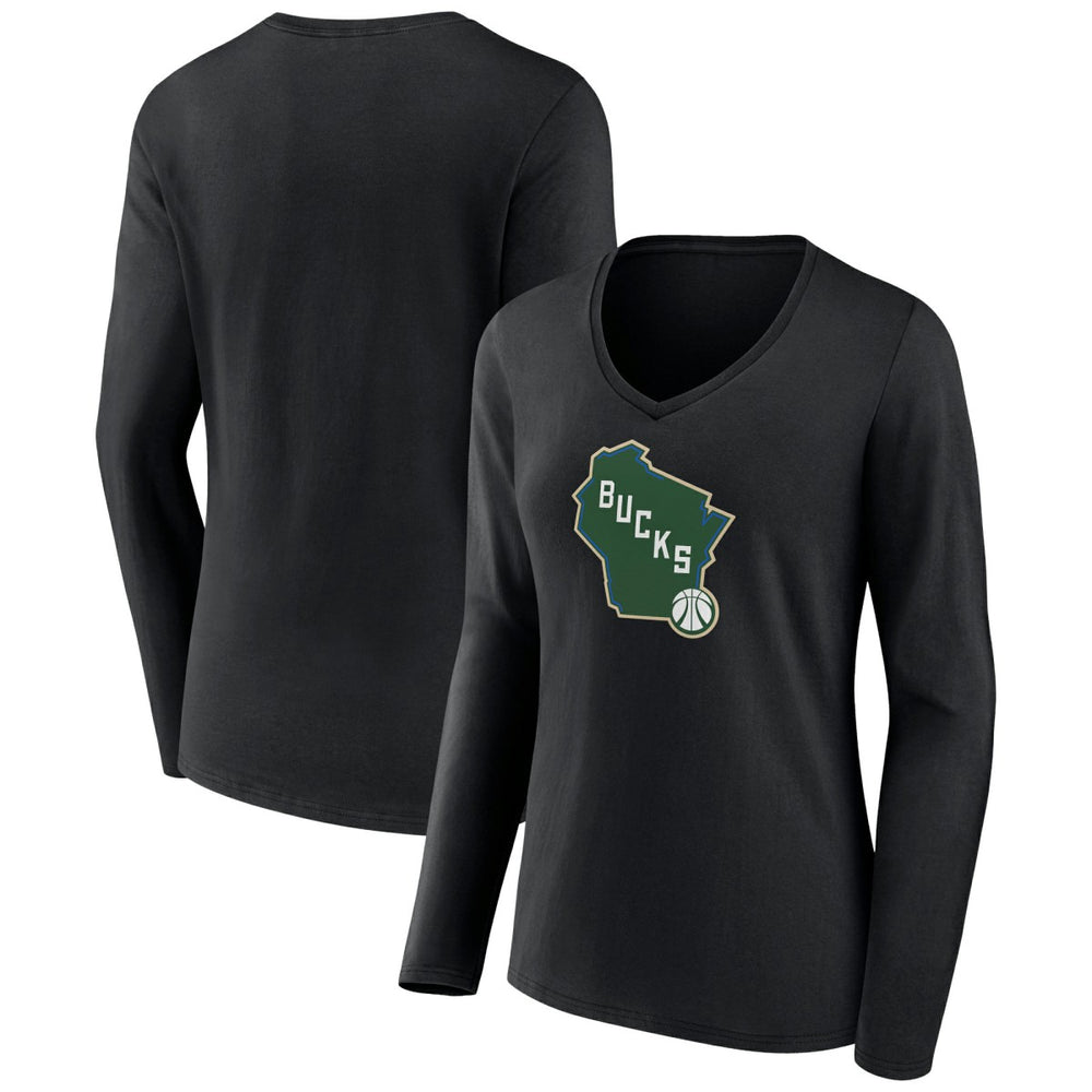 Milwaukee Bucks Women's Alternate Logo V-Neck Long Sleeve T-Shirt