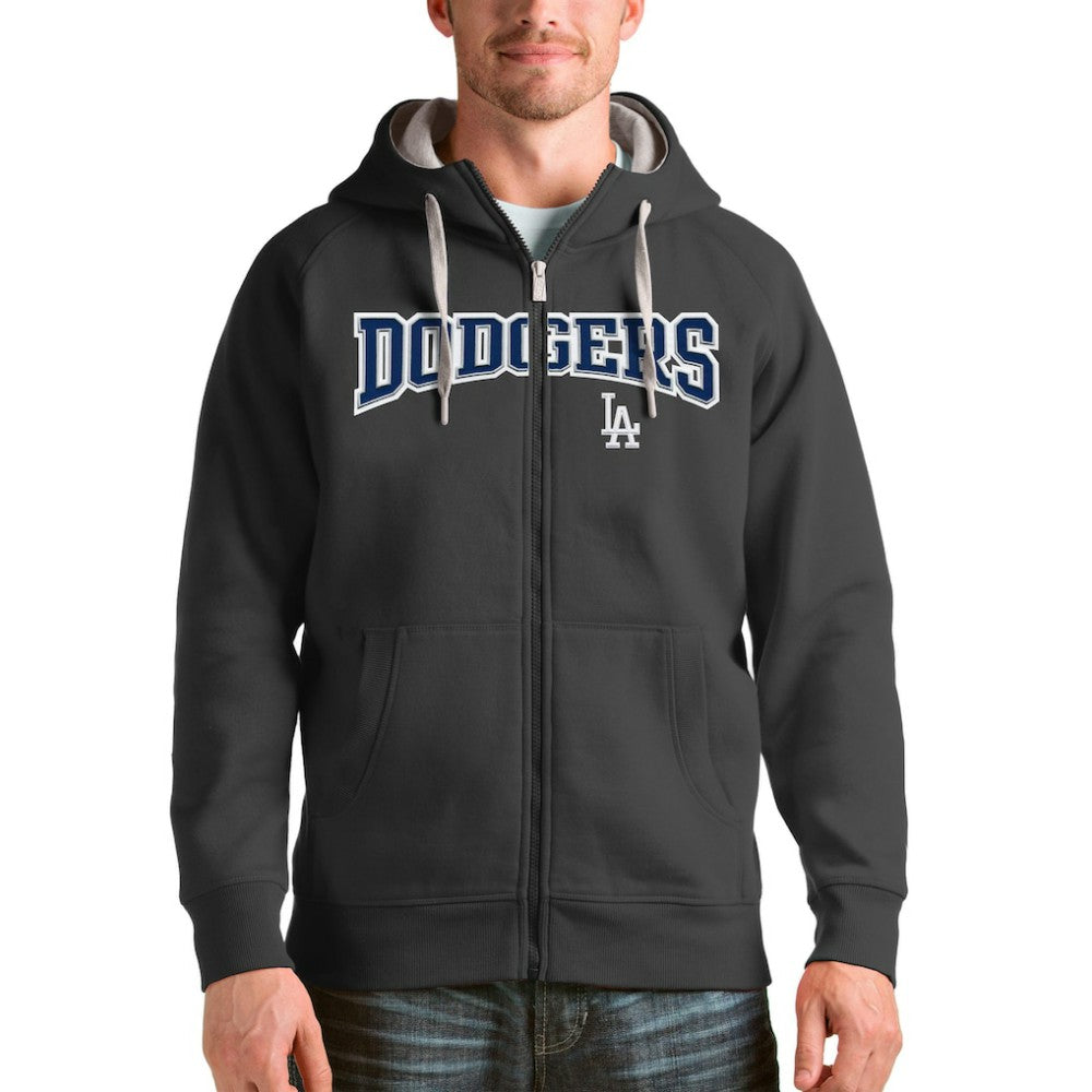 Charcoal Los Angeles Dodgers Antigua Team Logo Victory Full-Zip Hoodie