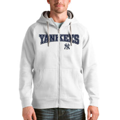 White New York Yankees Antigua Team Logo Victory Full-Zip Hoodie
